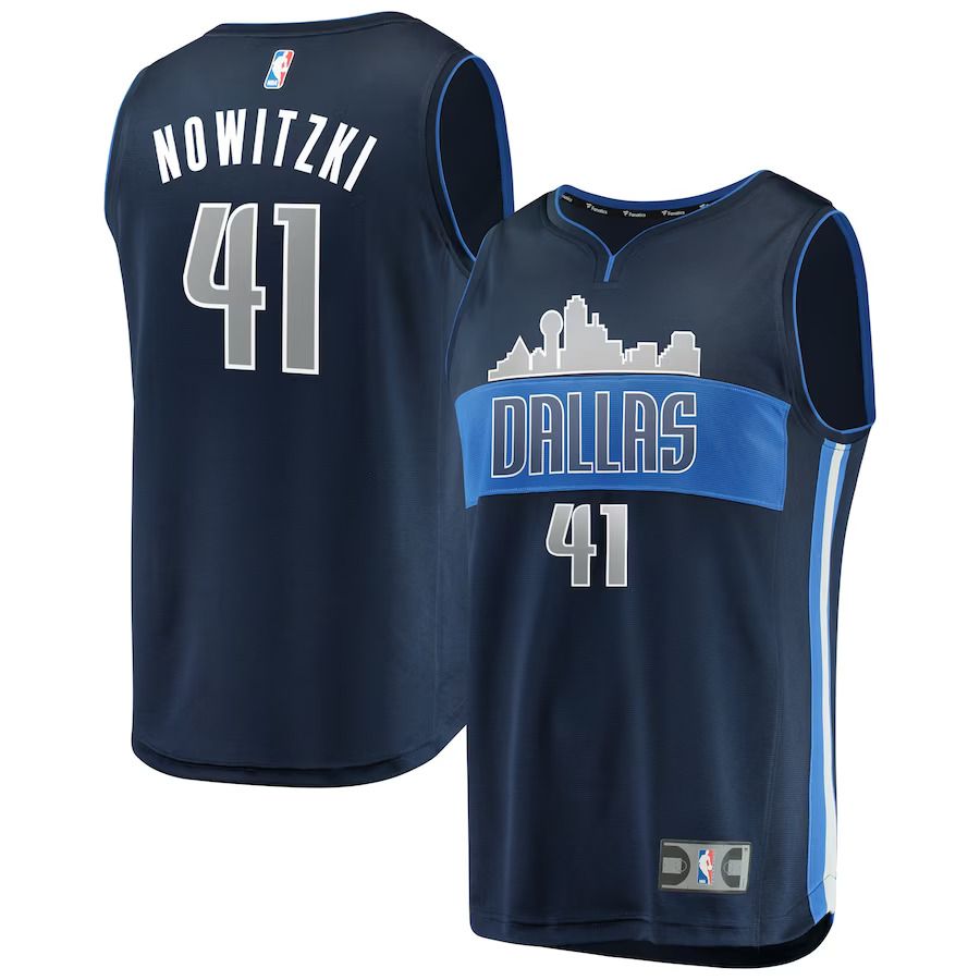 Men Dallas Mavericks #41 Dirk Nowitzki Fanatics Branded Navy Fast Break Replica NBA Jersey